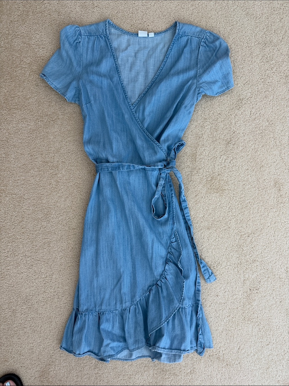 GAP Light Blue Wrap Mini Dress with Ruffle Trim